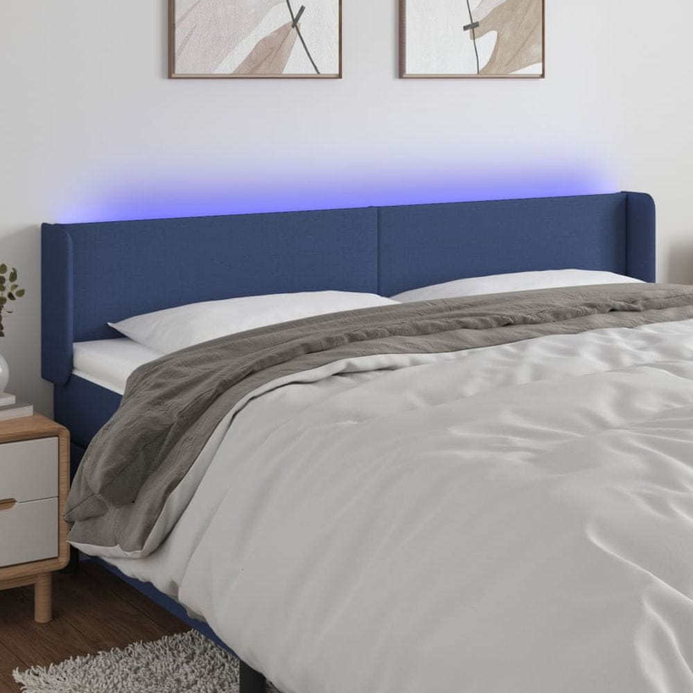 Vidaxl Čelo postele s LED modré 183x16x78/88 cm látka